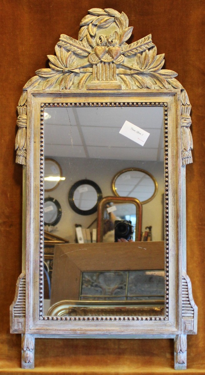 47 X 93 Cm Louis XVI Style Wedding Mirror, Carved And Patinated Wood