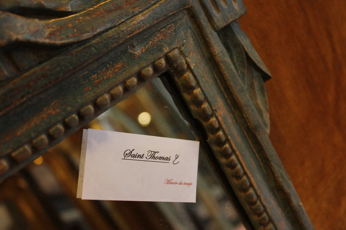 34 x 51 cm Petit Miroir XVIIIème, Louis XVI, bois sculpté patiné-photo-5