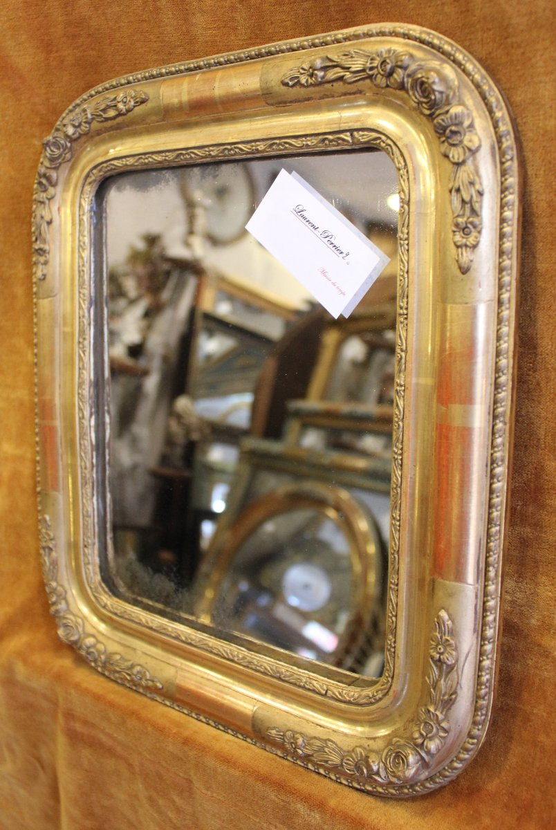 31 x 37 Petit miroir ancien feuille d'or, glace mercure-photo-2