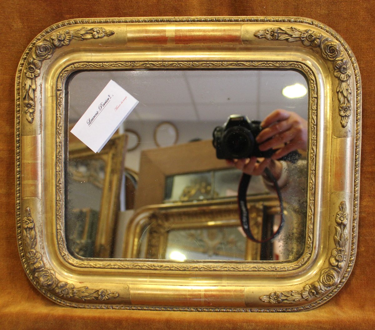 31 x 37 Petit miroir ancien feuille d'or, glace mercure-photo-3