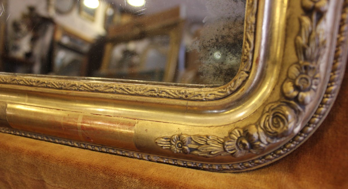 31 x 37 Petit miroir ancien feuille d'or, glace mercure-photo-3