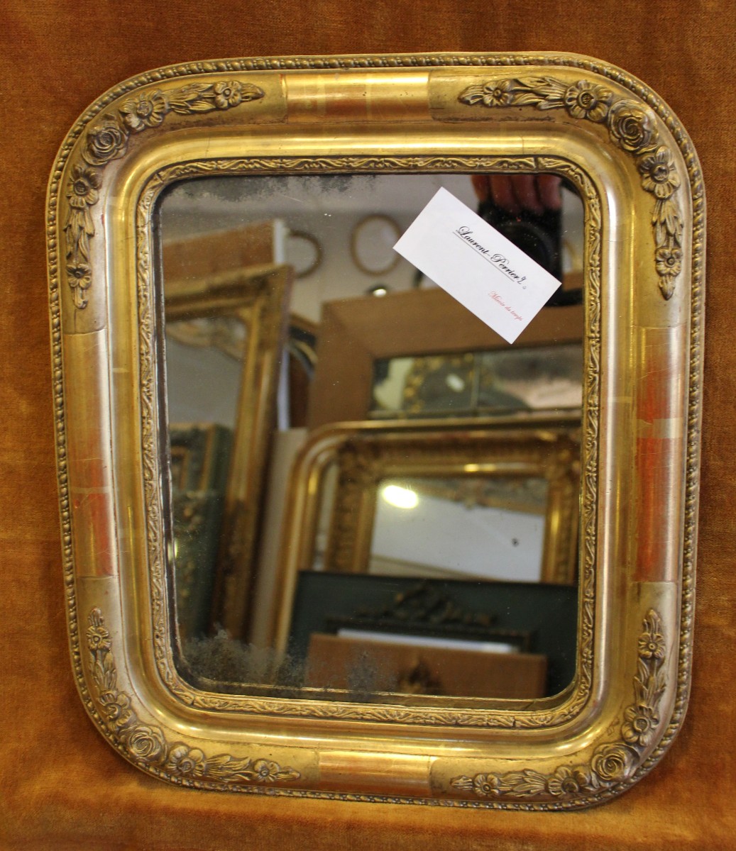 31 x 37 Petit miroir ancien feuille d'or, glace mercure