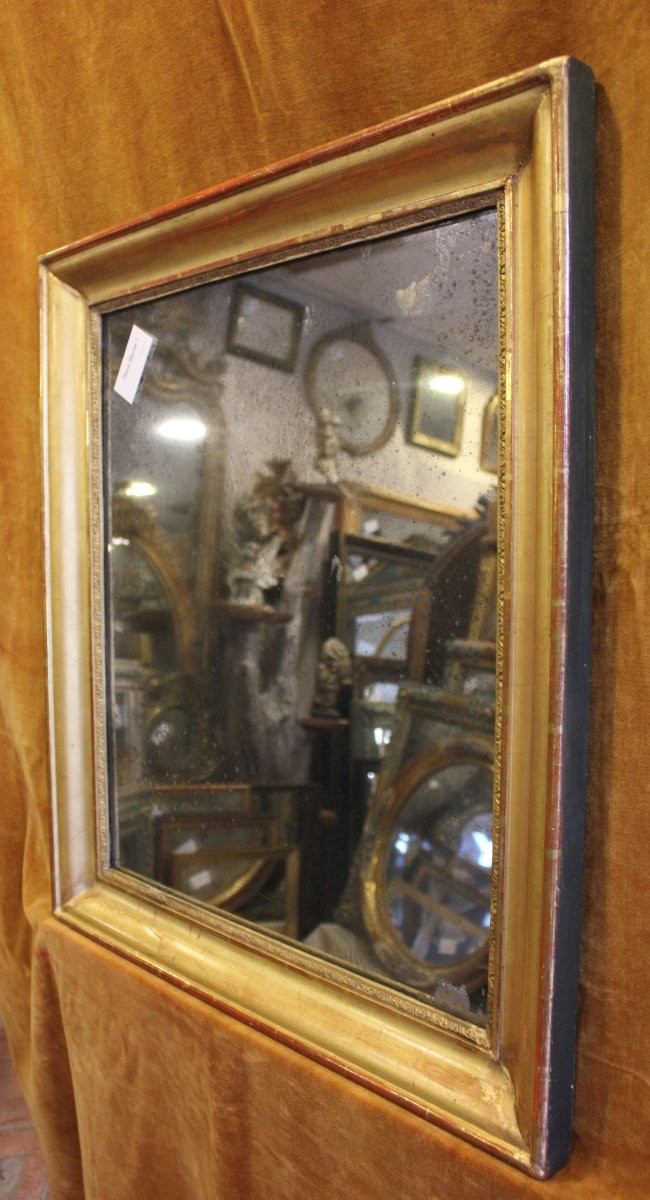 63 x 73 cm Miroir ancien Louis Philippe rectangle feuille d'or, glace mercure.-photo-4