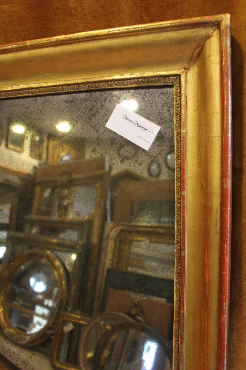 63 x 73 cm Miroir ancien Louis Philippe rectangle feuille d'or, glace mercure.-photo-2