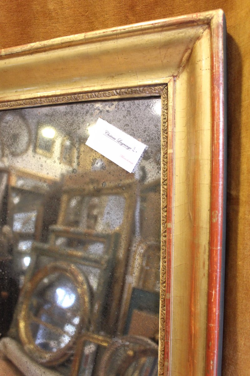 63 x 73 cm Miroir ancien Louis Philippe rectangle feuille d'or, glace mercure.-photo-4