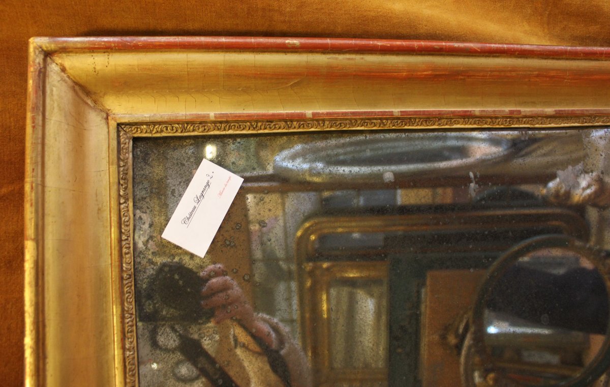 63 x 73 cm Miroir ancien Louis Philippe rectangle feuille d'or, glace mercure.-photo-7