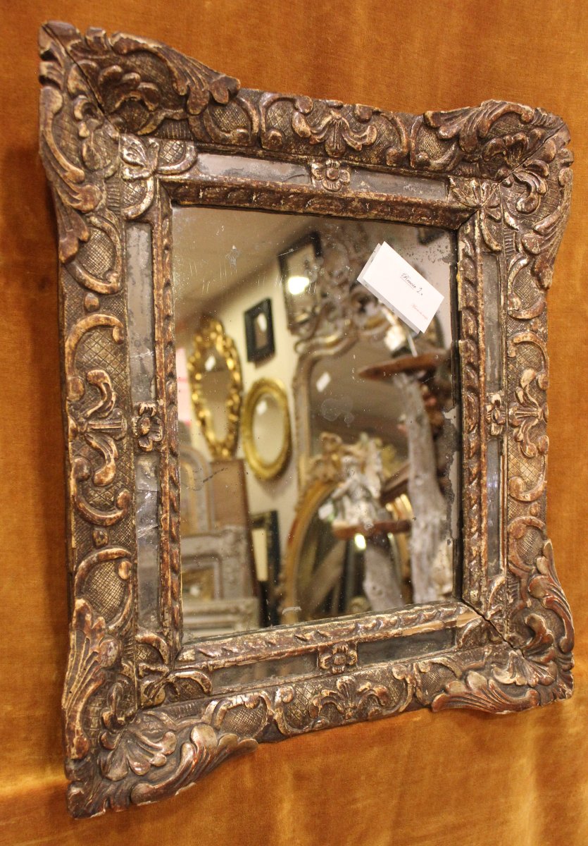 Miroir à pare-closes, Louis XIV, bois sculpté argenté, glace mercure, XVIIIème-photo-2