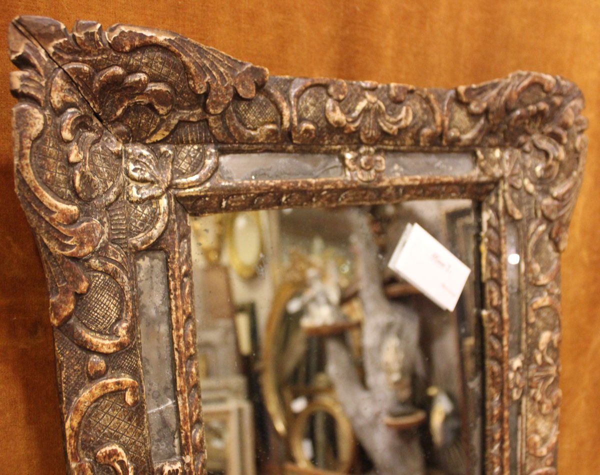 Miroir à pare-closes, Louis XIV, bois sculpté argenté, glace mercure, XVIIIème-photo-3