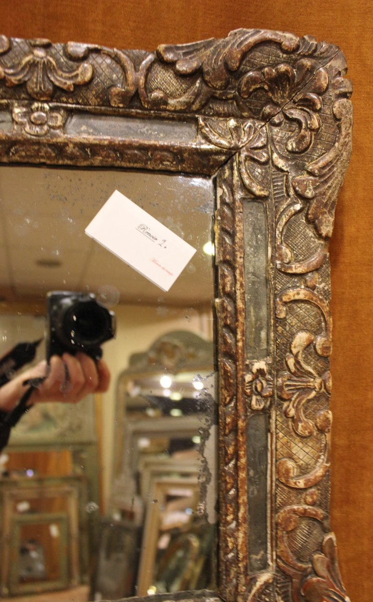Miroir à pare-closes, Louis XIV, bois sculpté argenté, glace mercure, XVIIIème-photo-4