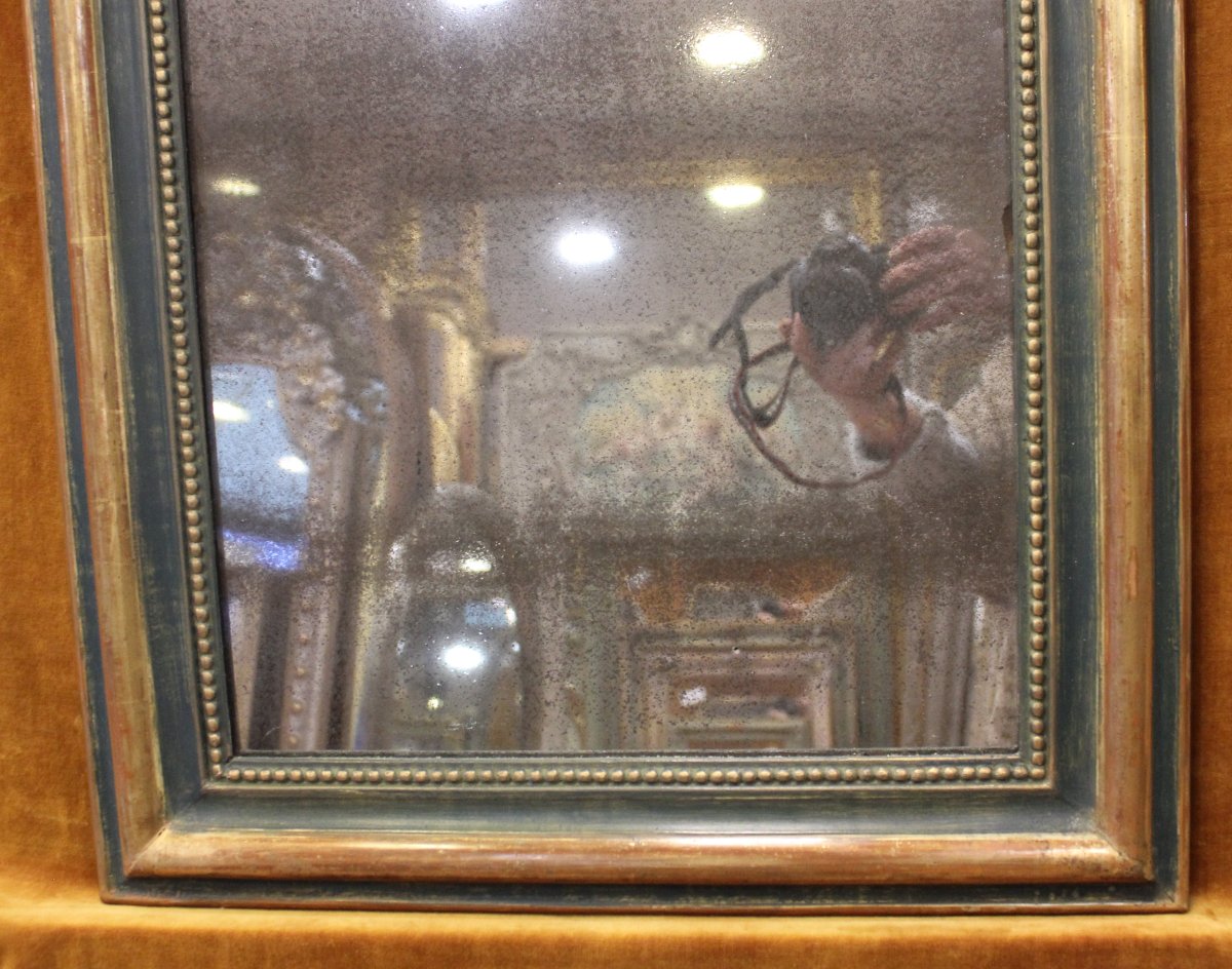 56 x 70 cm Miroir ancien Louis Philippe perlé, or et patine, glace mercure-photo-3
