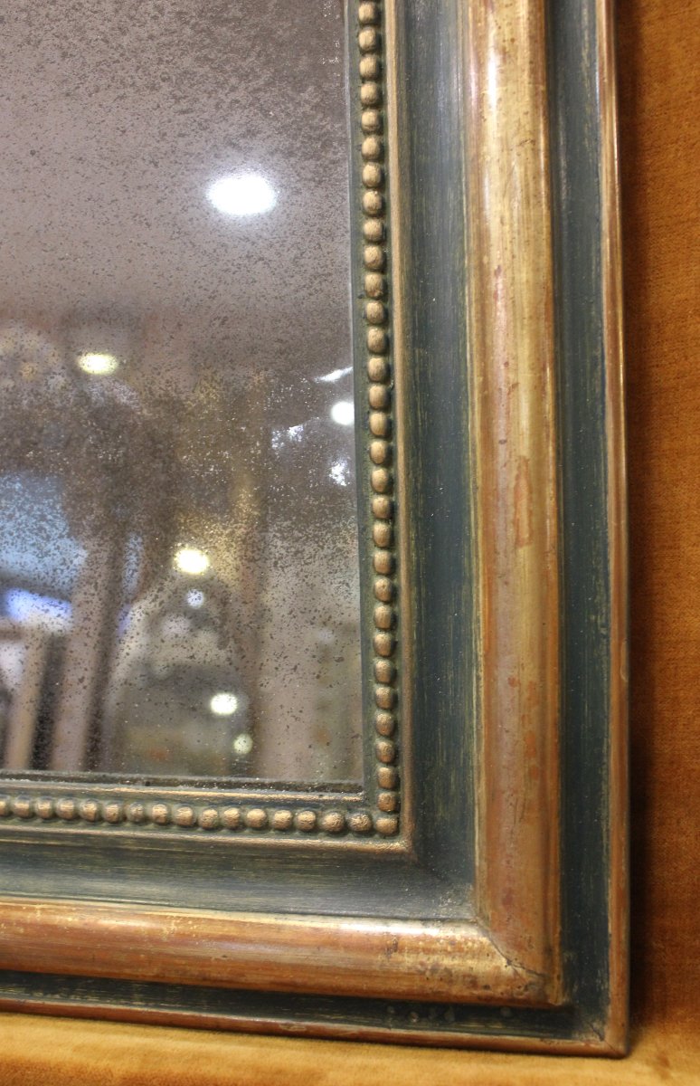 56 x 70 cm Miroir ancien Louis Philippe perlé, or et patine, glace mercure-photo-4