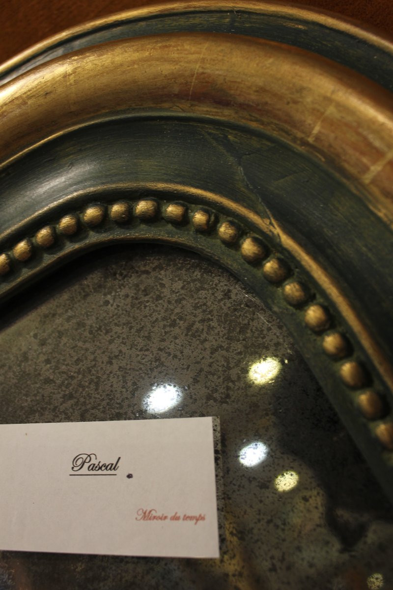 56 x 70 cm Miroir ancien Louis Philippe perlé, or et patine, glace mercure-photo-3