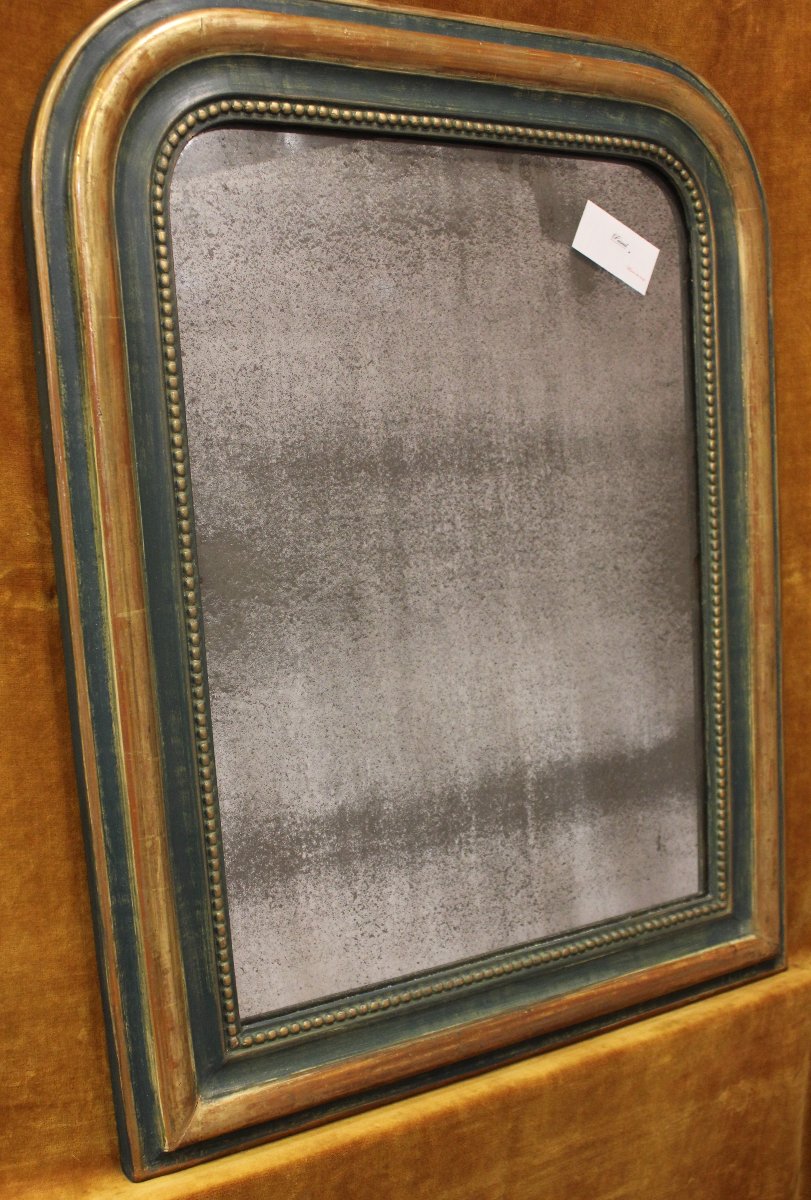 56 x 70 cm Miroir ancien Louis Philippe perlé, or et patine, glace mercure-photo-4