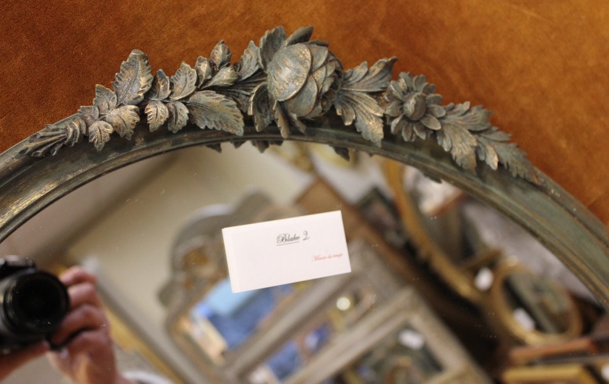 55 X 66 Cm Oval Mirror, Fine Molding With Floral Decorations "1920"-photo-3