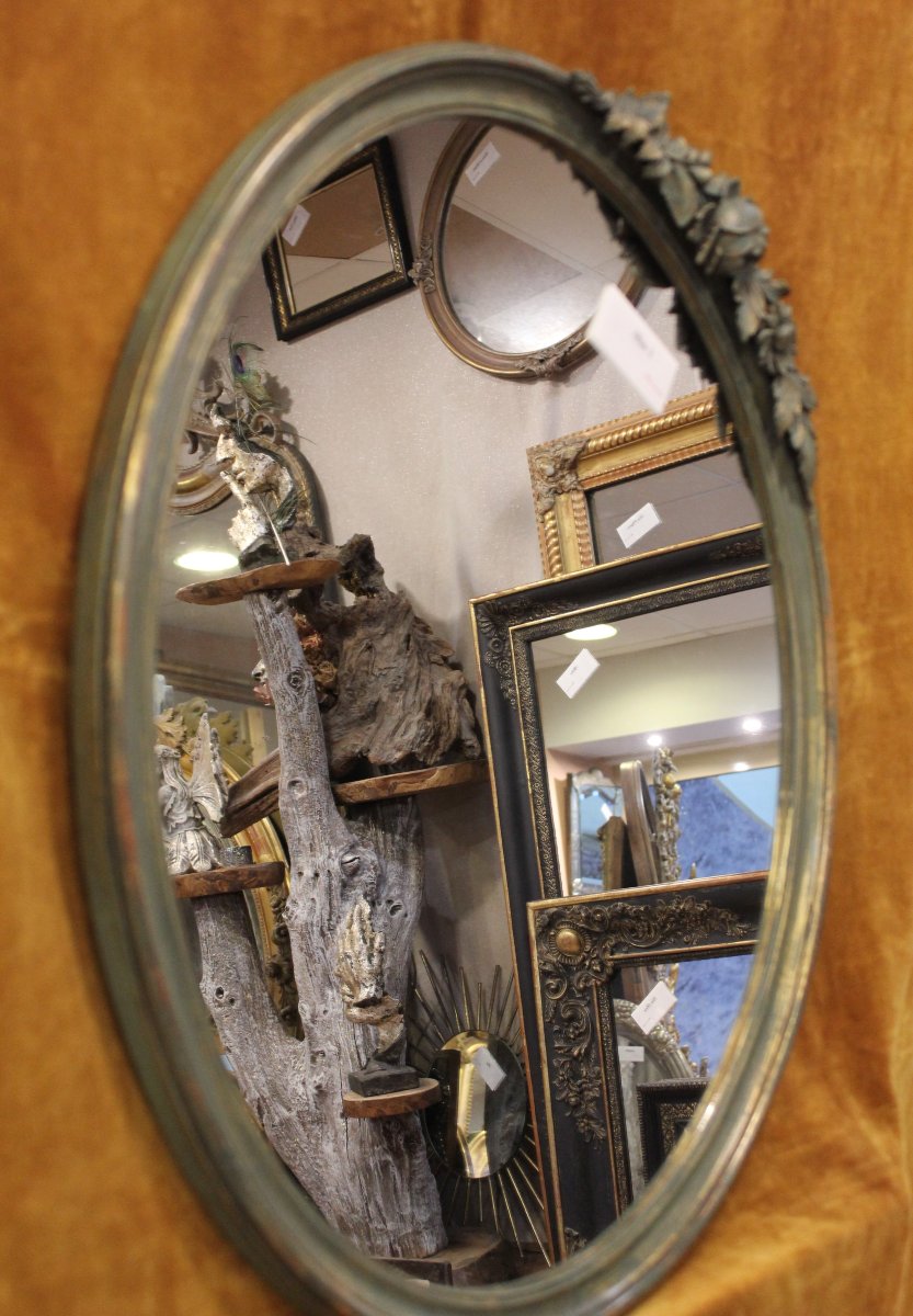 55 X 66 Cm Oval Mirror, Fine Molding With Floral Decorations "1920"-photo-3