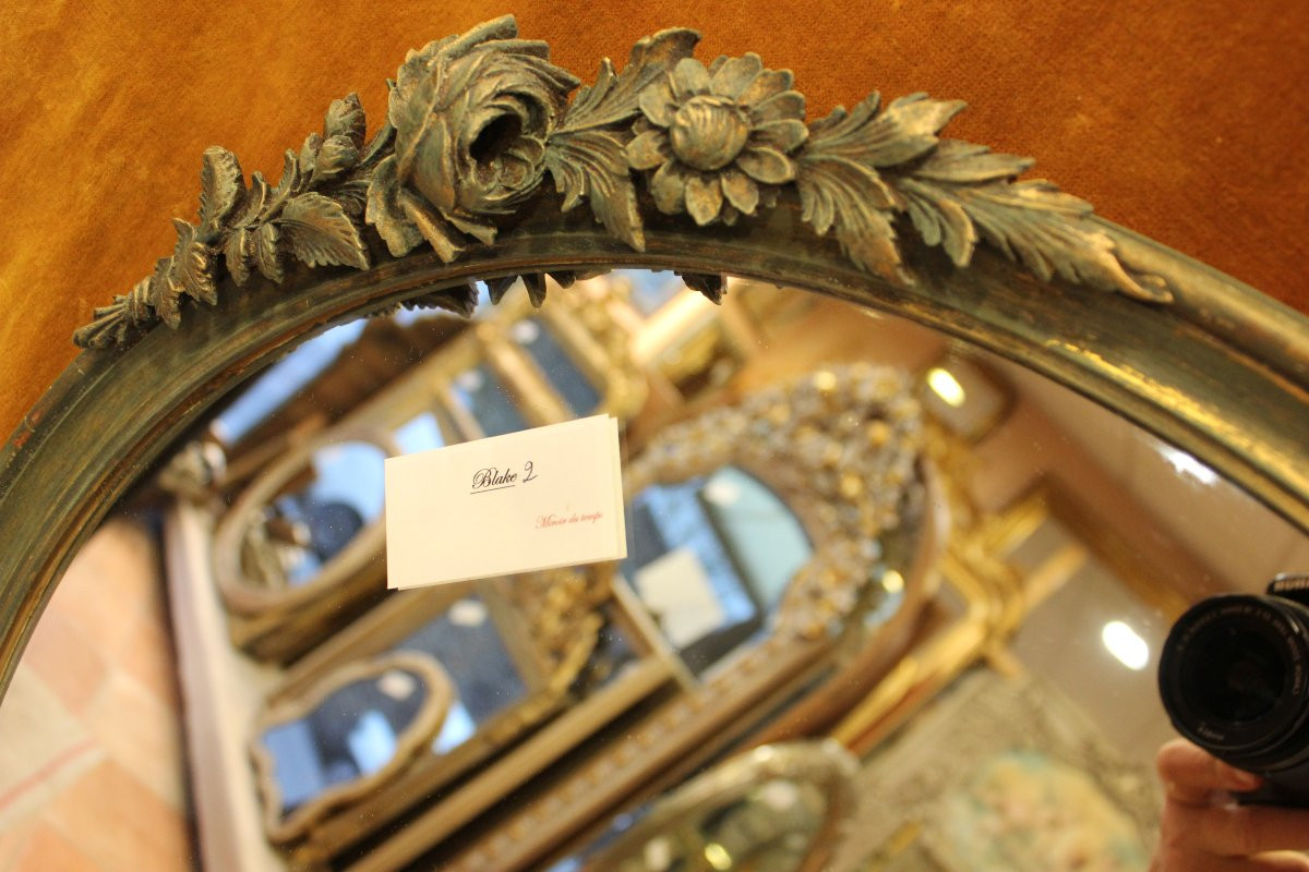 55 X 66 Cm Oval Mirror, Fine Molding With Floral Decorations "1920"-photo-5