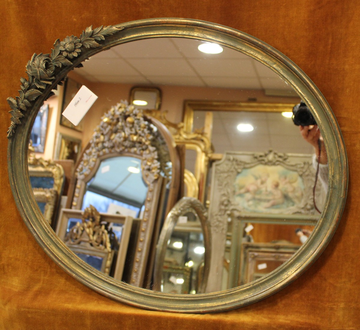 55 X 66 Cm Oval Mirror, Fine Molding With Floral Decorations "1920"