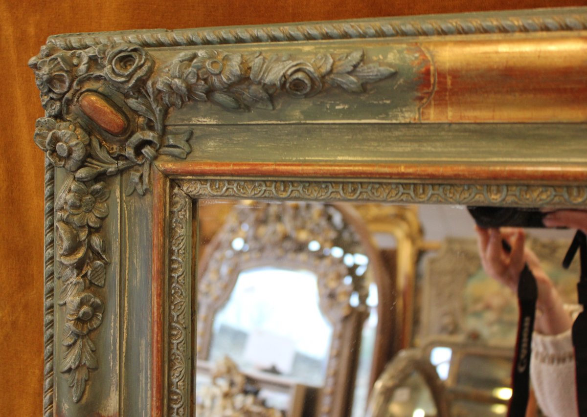 90 X 114 Cm, Rectangular Mirror, Gold Leaf And Patina Restoration -photo-1