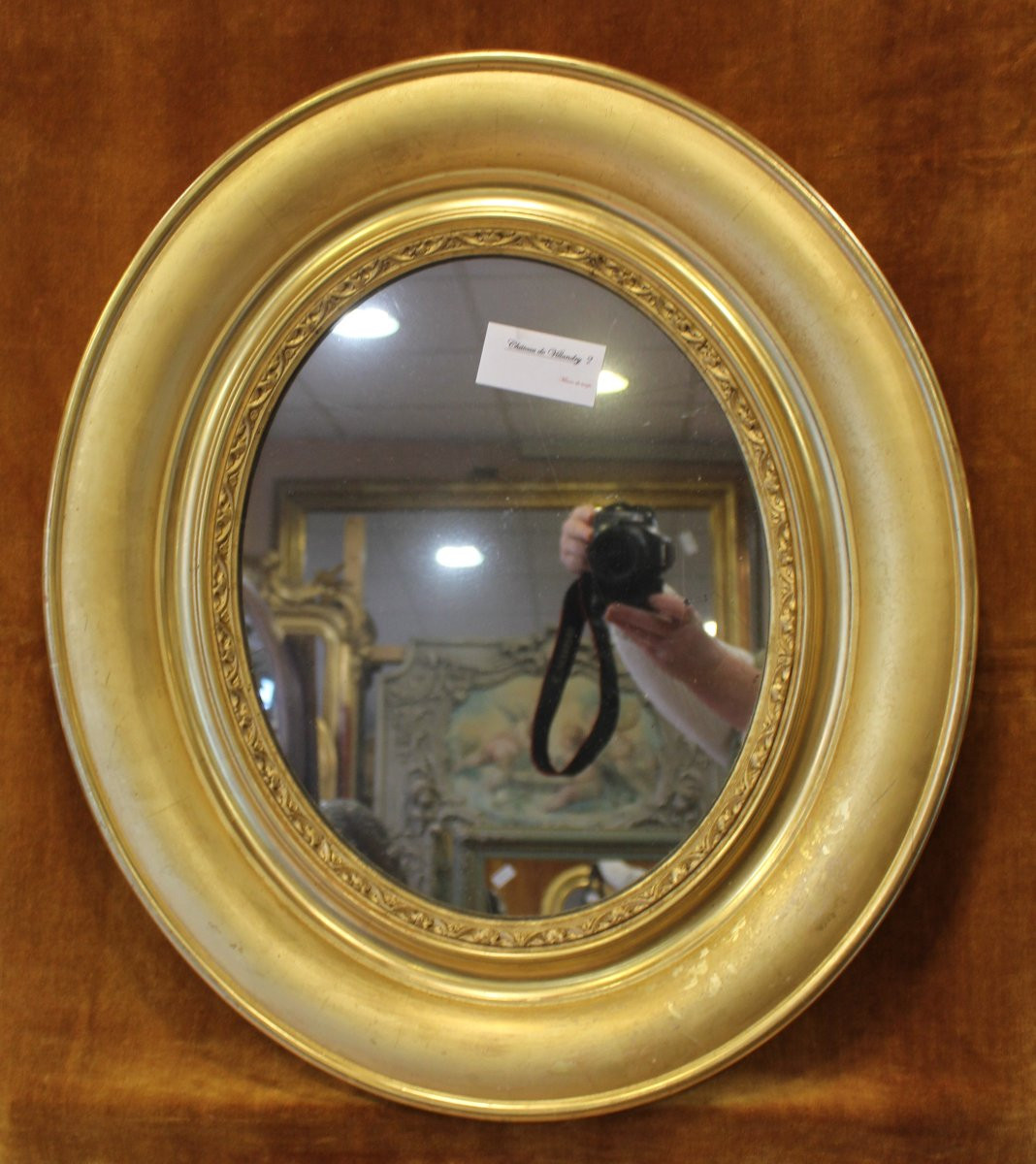 62 X 54 Cm Antique Mirror, Oval Medallion, Gold Leaf And Mercury Glass-photo-1