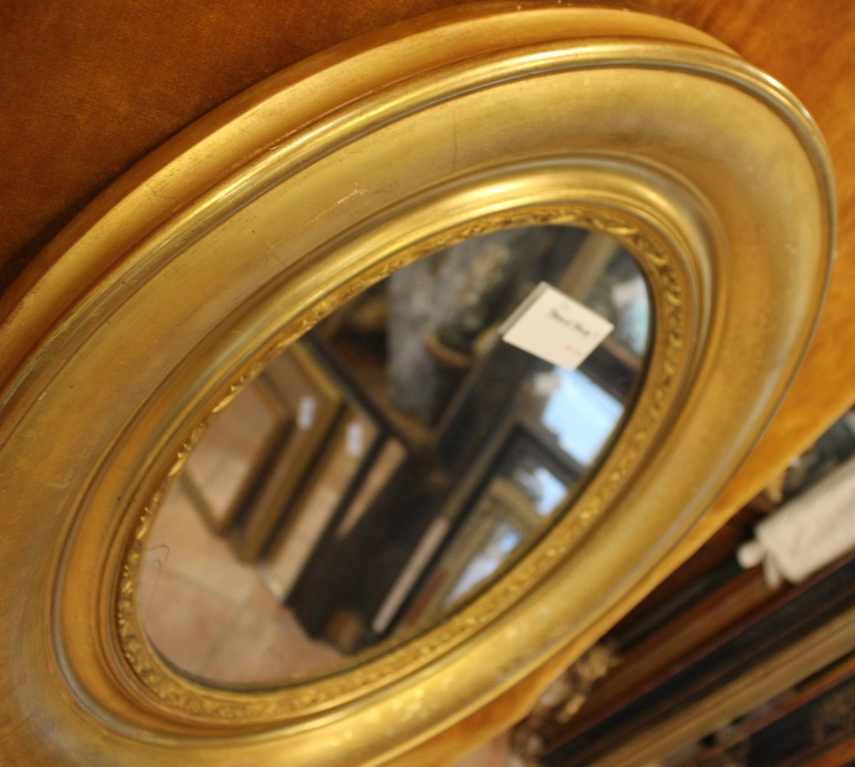 62 X 54 Cm Antique Mirror, Oval Medallion, Gold Leaf And Mercury Glass-photo-2