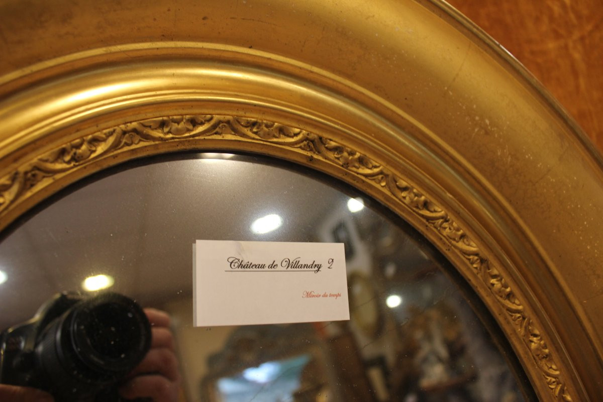 62 X 54 Cm Antique Mirror, Oval Medallion, Gold Leaf And Mercury Glass-photo-3