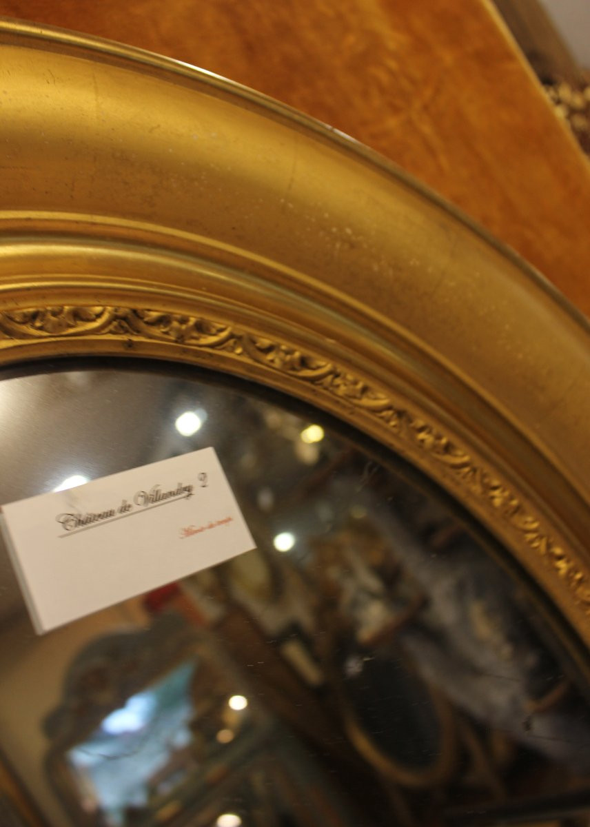 62 X 54 Cm Antique Mirror, Oval Medallion, Gold Leaf And Mercury Glass-photo-4