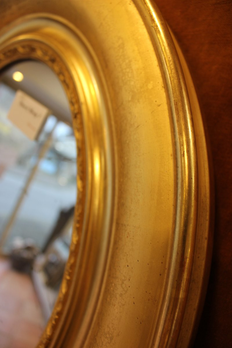 62 X 54 Cm Antique Mirror, Oval Medallion, Gold Leaf And Mercury Glass-photo-6