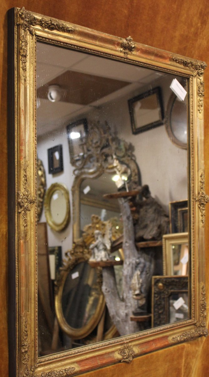 76 x 95 cm Miroir ancien rectangle restauration, feuille d'or et glace mercure-photo-2