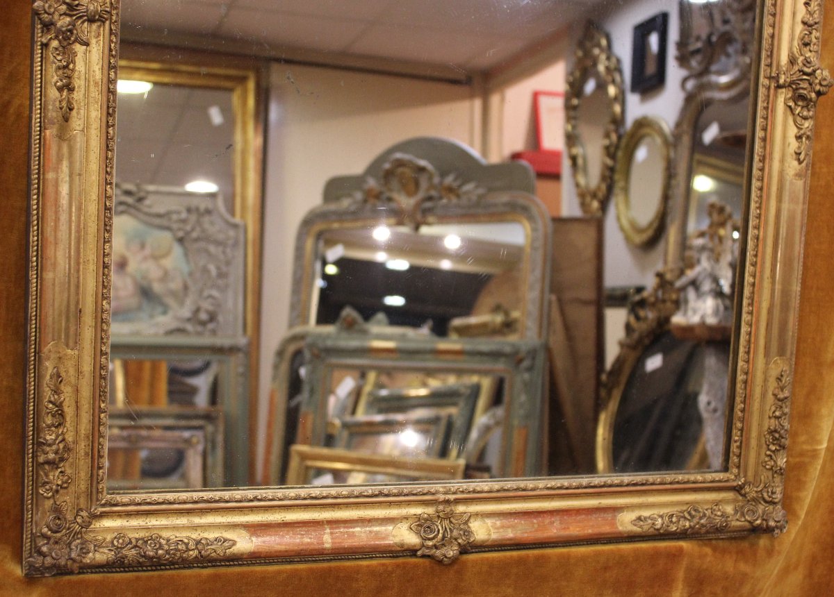 76 x 95 cm Miroir ancien rectangle restauration, feuille d'or et glace mercure-photo-4