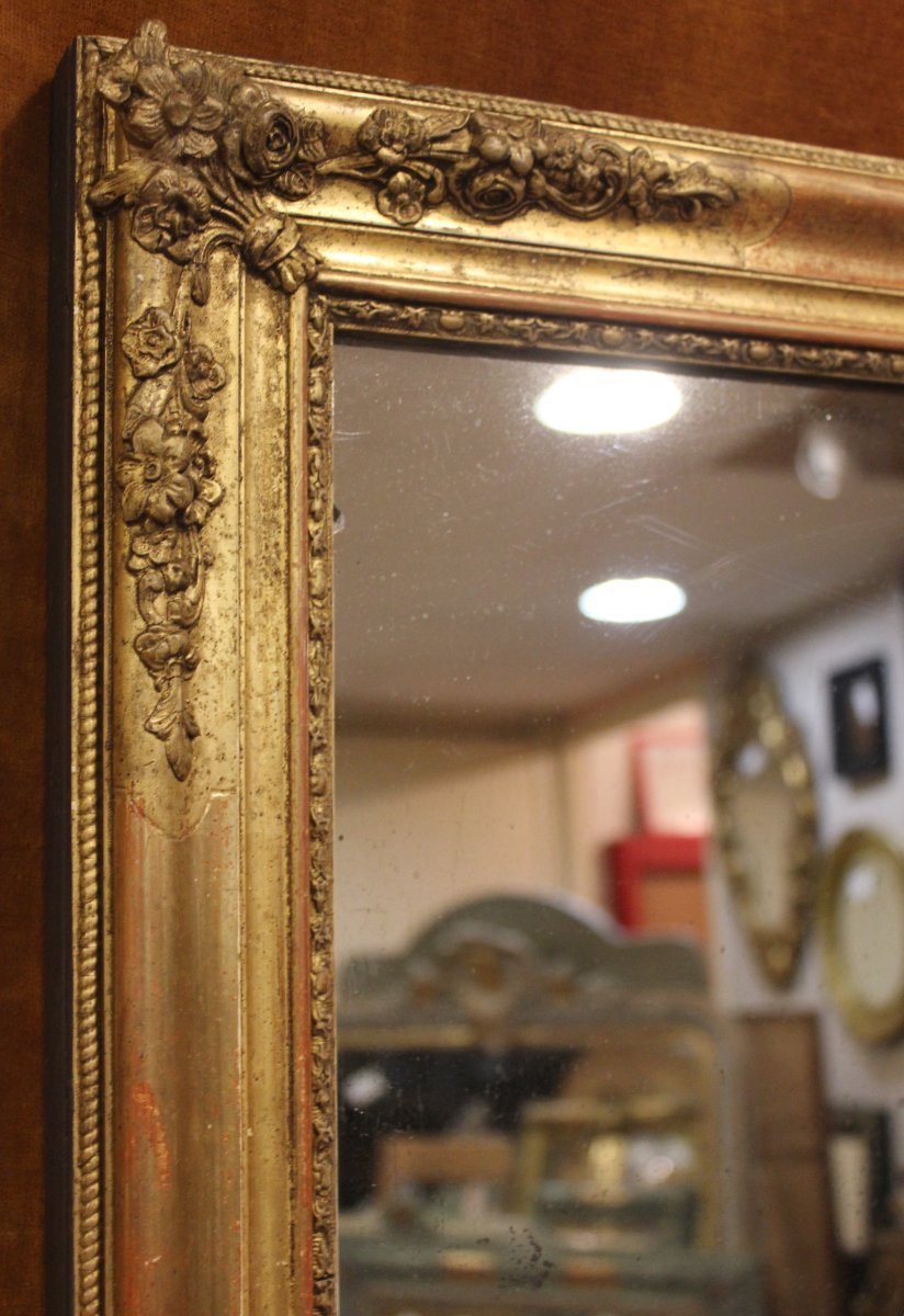 76 x 95 cm Miroir ancien rectangle restauration, feuille d'or et glace mercure-photo-1