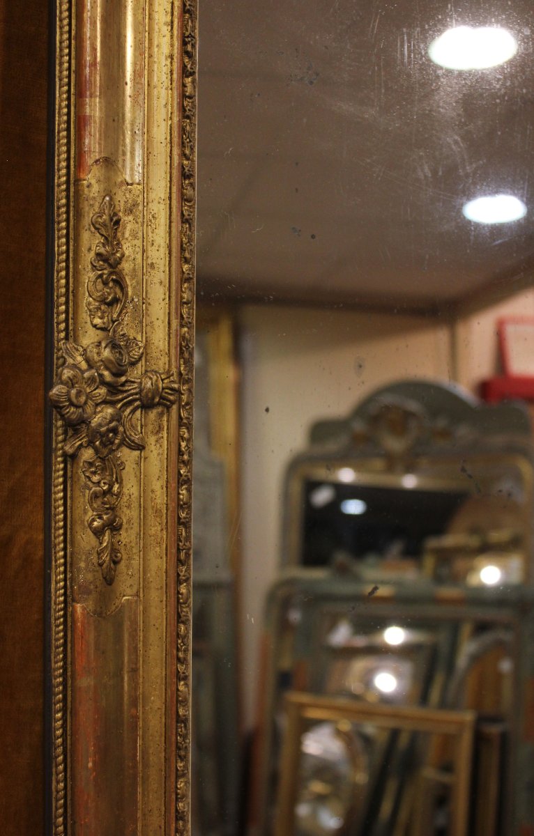 76 x 95 cm Miroir ancien rectangle restauration, feuille d'or et glace mercure-photo-2