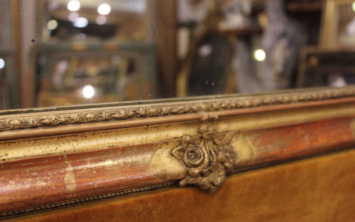 76 x 95 cm Miroir ancien rectangle restauration, feuille d'or et glace mercure-photo-4