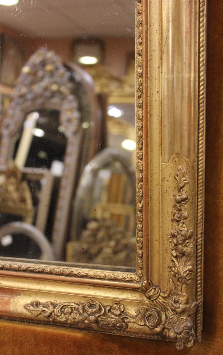 76 x 95 cm Miroir ancien rectangle restauration, feuille d'or et glace mercure-photo-5