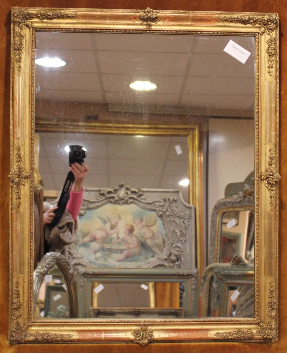 76 x 95 cm Miroir ancien rectangle restauration, feuille d'or et glace mercure