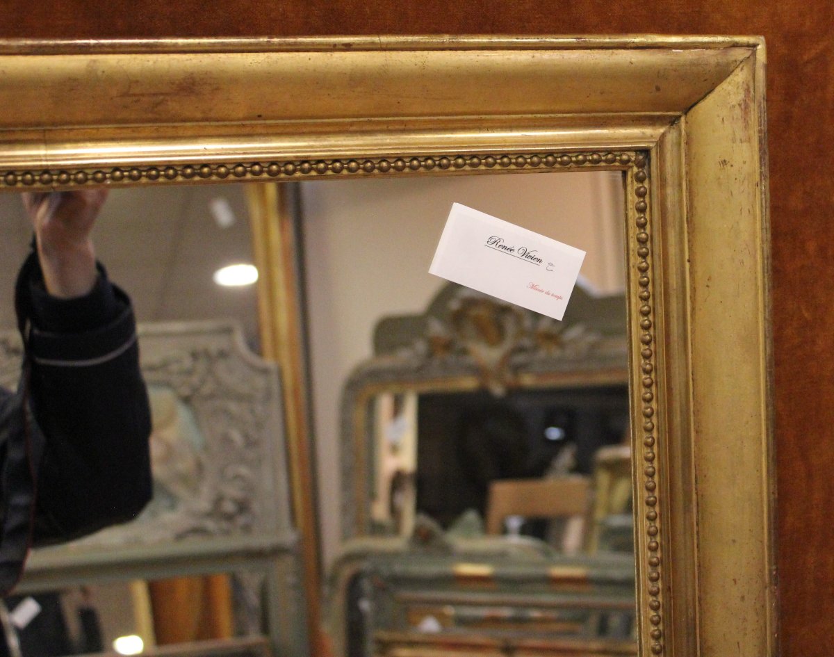 66 X 77 Cm Rectangular Louis Philippe Mirror With Beading And Gold Leaf-photo-6