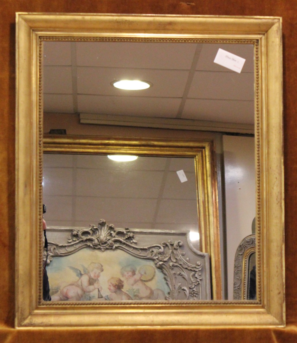 66 X 77 Cm Rectangular Louis Philippe Mirror With Beading And Gold Leaf