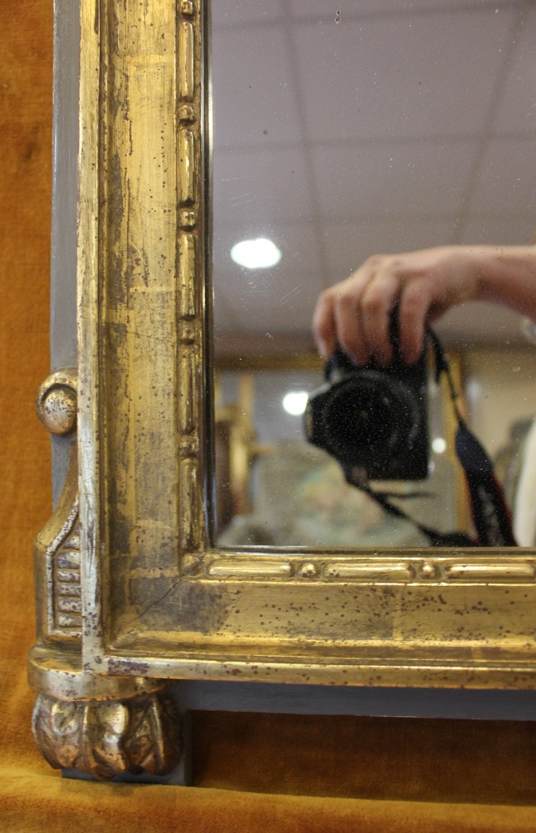 53 x 83 cm Miroir ancien, bois sculpté et doré, glace mercure -photo-4