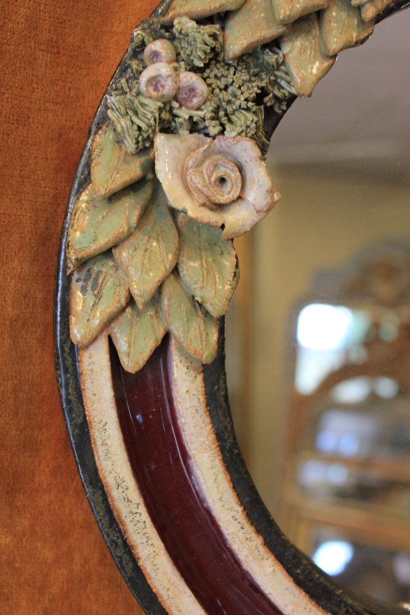 diamètre 33 cm, miroir rond, céramique décor floral-photo-4
