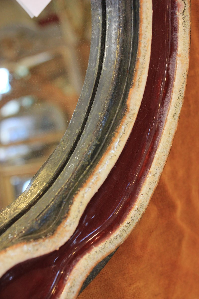 diamètre 33 cm, miroir rond, céramique décor floral-photo-2