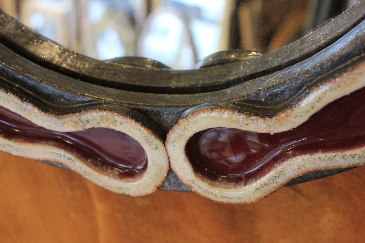 diamètre 33 cm, miroir rond, céramique décor floral-photo-4