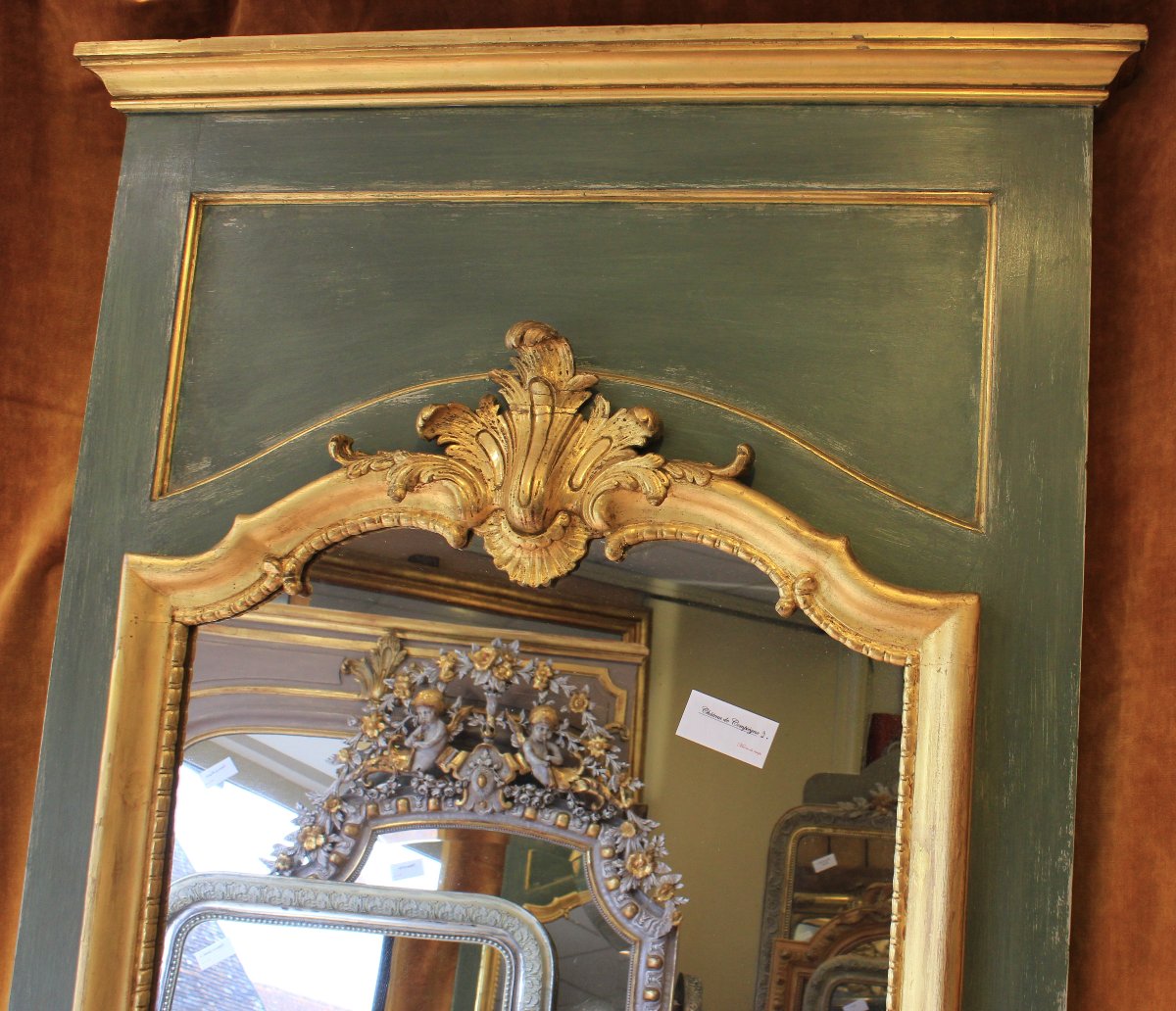 91 X 209 Cm Large Mirror, Louis XV Trumeau, Giltwood, Mercury Glass-photo-3