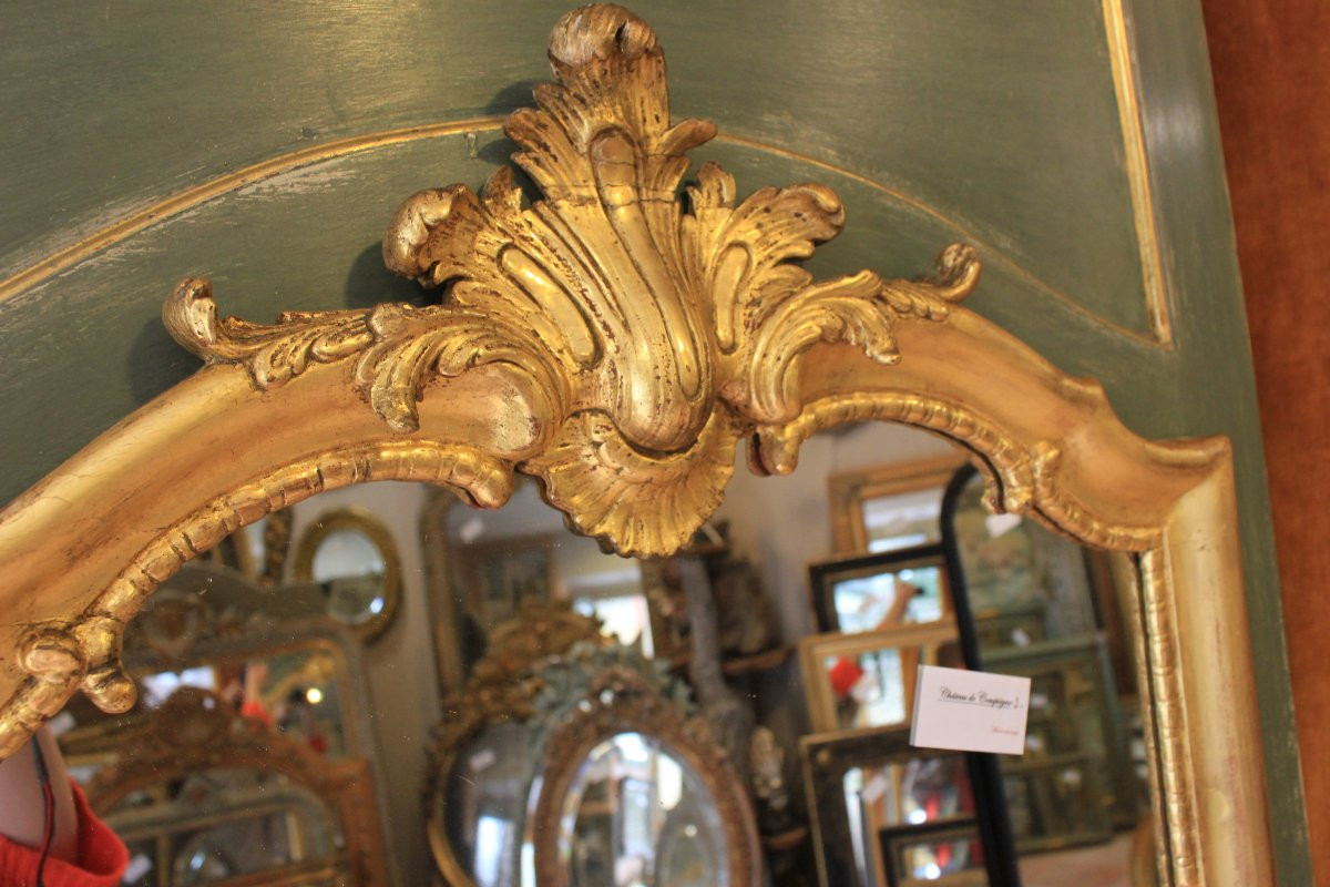 91 X 209 Cm Large Mirror, Louis XV Trumeau, Giltwood, Mercury Glass-photo-1