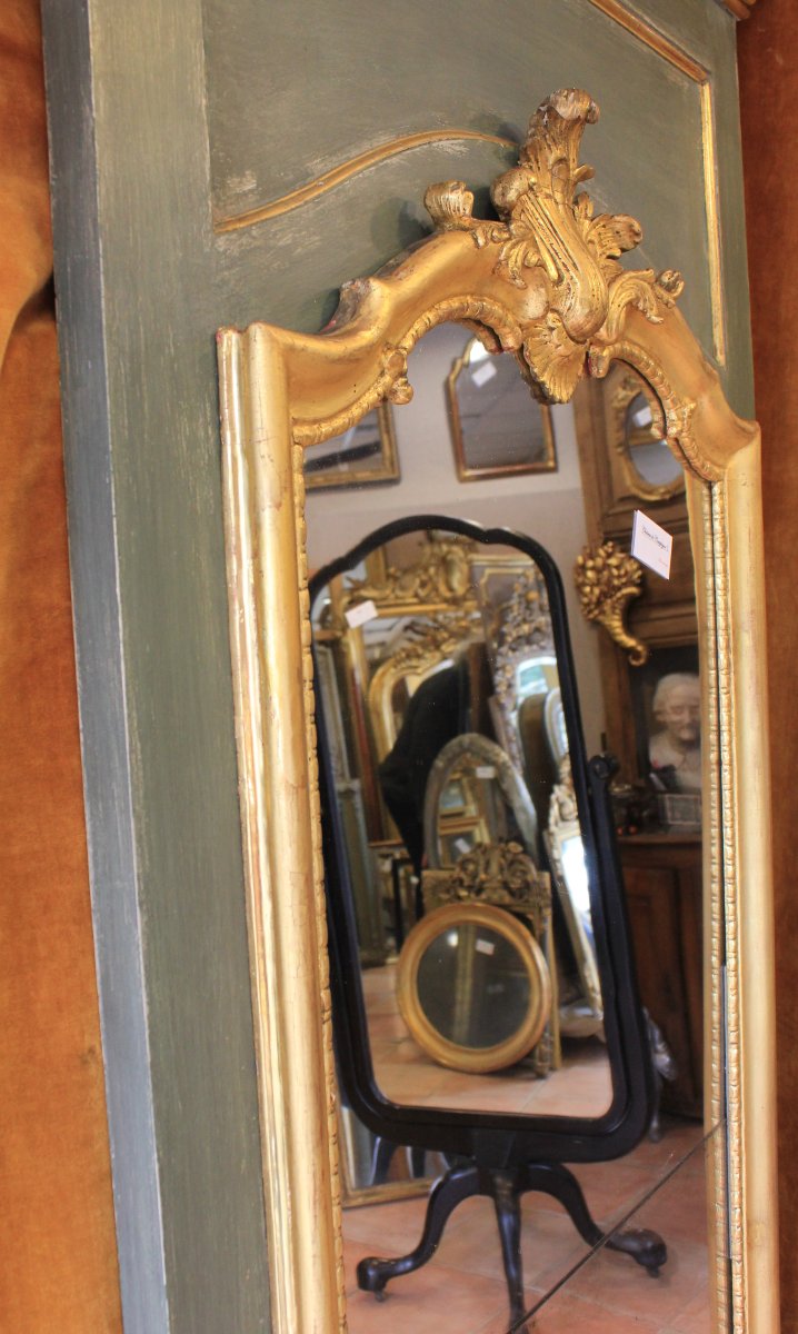 91 X 209 Cm Large Mirror, Louis XV Trumeau, Giltwood, Mercury Glass-photo-2