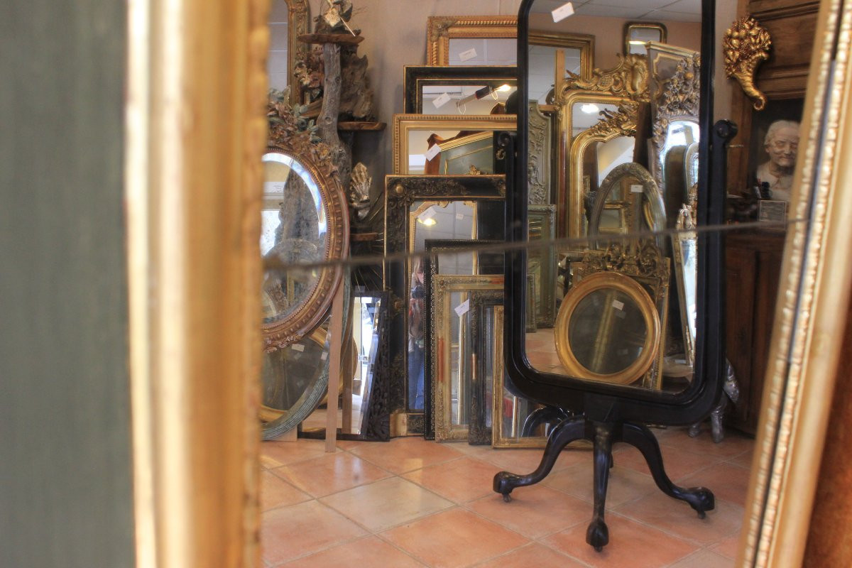 91 X 209 Cm Large Mirror, Louis XV Trumeau, Giltwood, Mercury Glass-photo-4