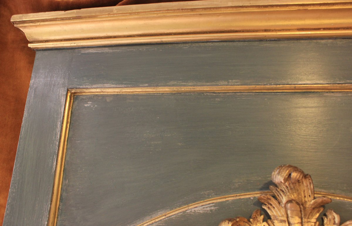 91 X 209 Cm Large Mirror, Louis XV Trumeau, Giltwood, Mercury Glass-photo-5