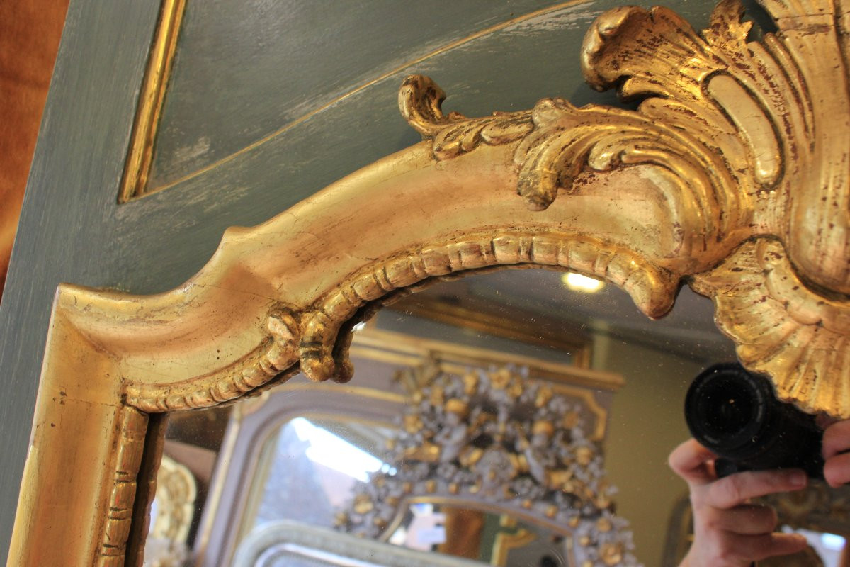 91 X 209 Cm Large Mirror, Louis XV Trumeau, Giltwood, Mercury Glass-photo-6