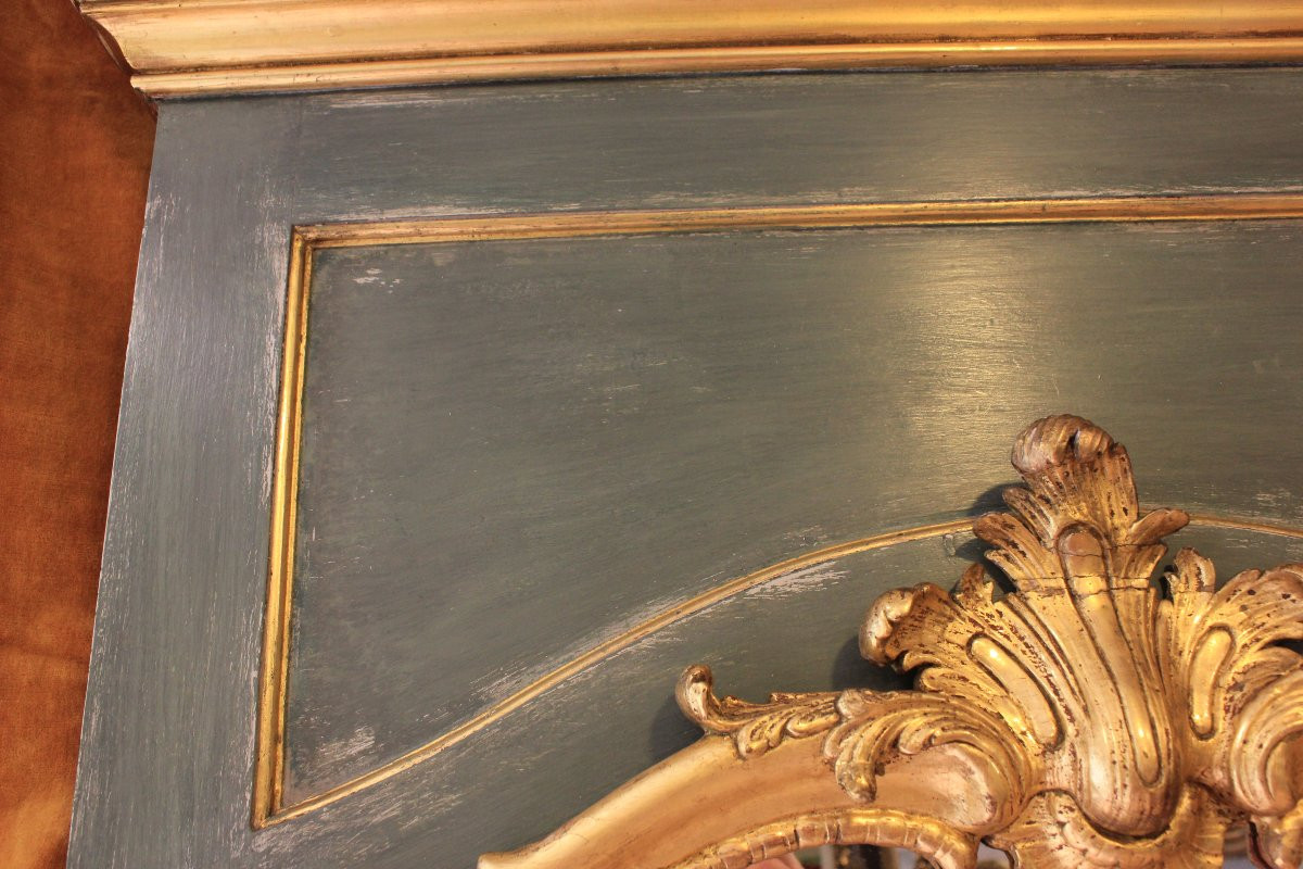 91 X 209 Cm Large Mirror, Louis XV Trumeau, Giltwood, Mercury Glass-photo-7