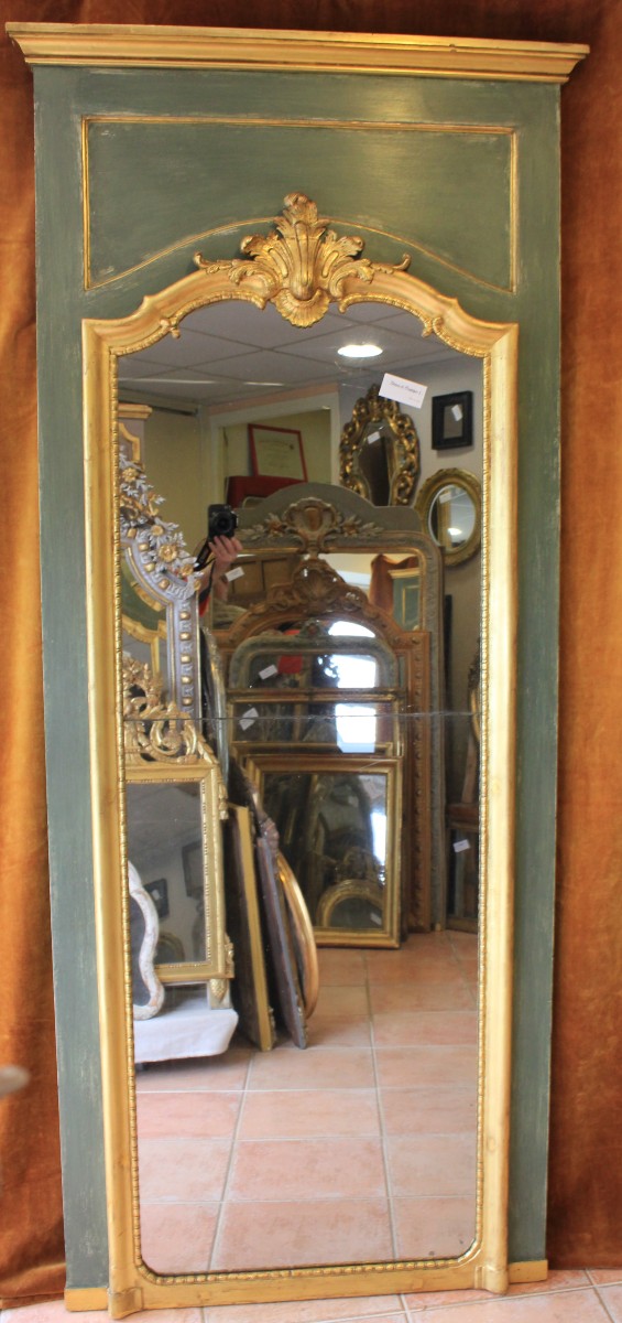91 X 209 Cm Large Mirror, Louis XV Trumeau, Giltwood, Mercury Glass