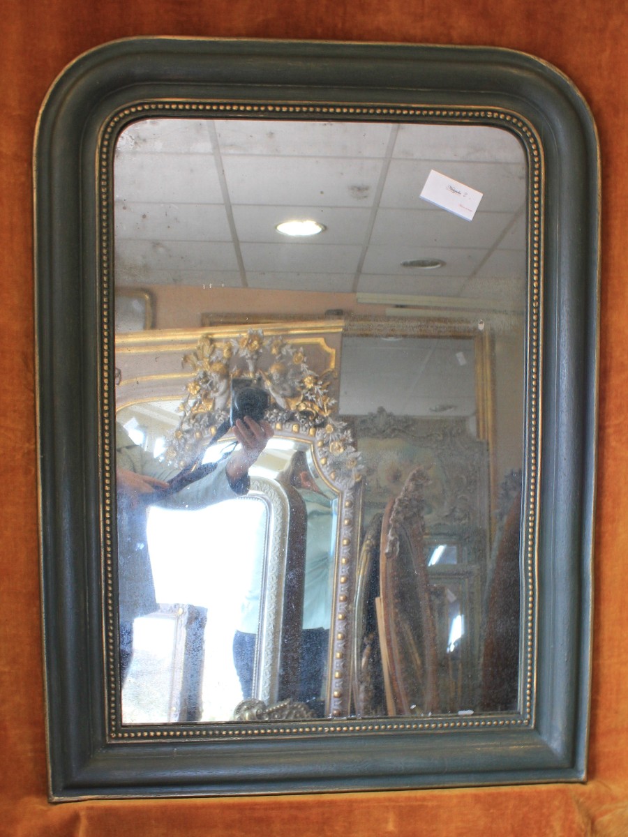 70 x 94 cm, Miroir ancien Louis Philippe perlé, glace mercure