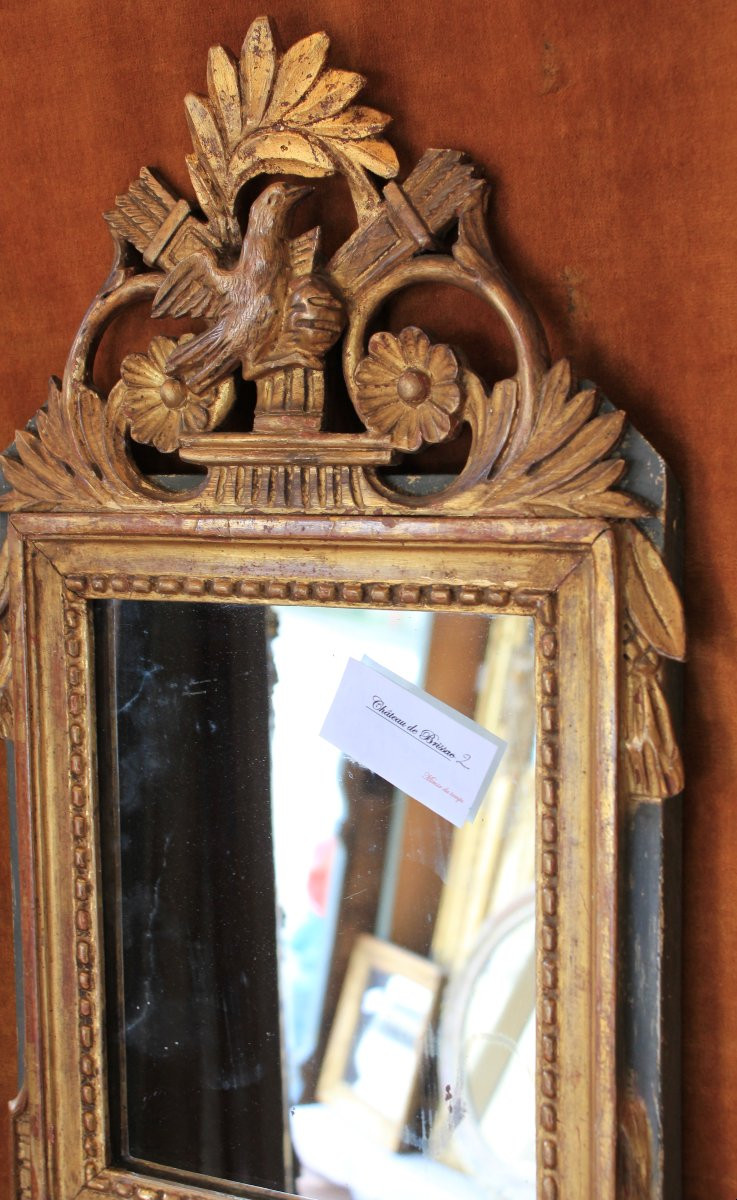 32 X 57 Cm Small Louis XVI Mirror, Carved And Gilded Wood-photo-2